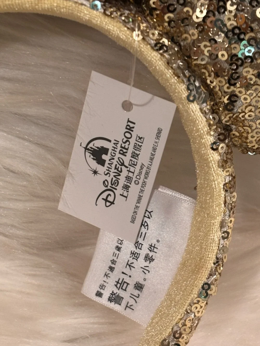 Shanghai Disney Resort Gold Sequins Bow Disney Minnie Mouse Ears Headband